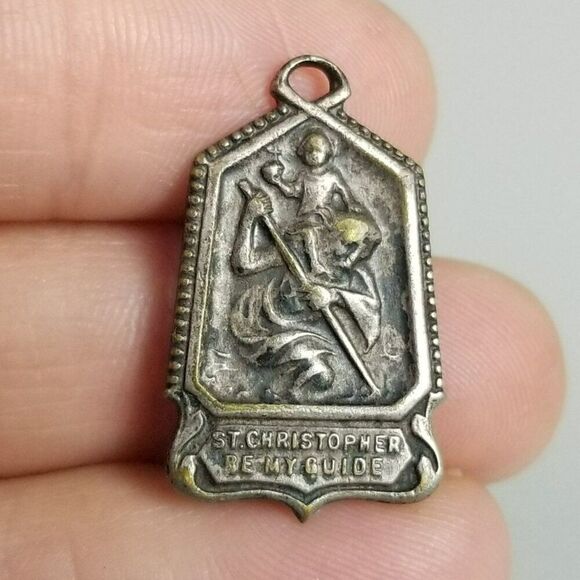 Vintage Saint Christopher Be My Guide Pendant Charm Medallion, I am a Catholic - Picture 1 of 8